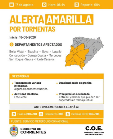 ALERTA AMARILLA POR TORMENTAS
